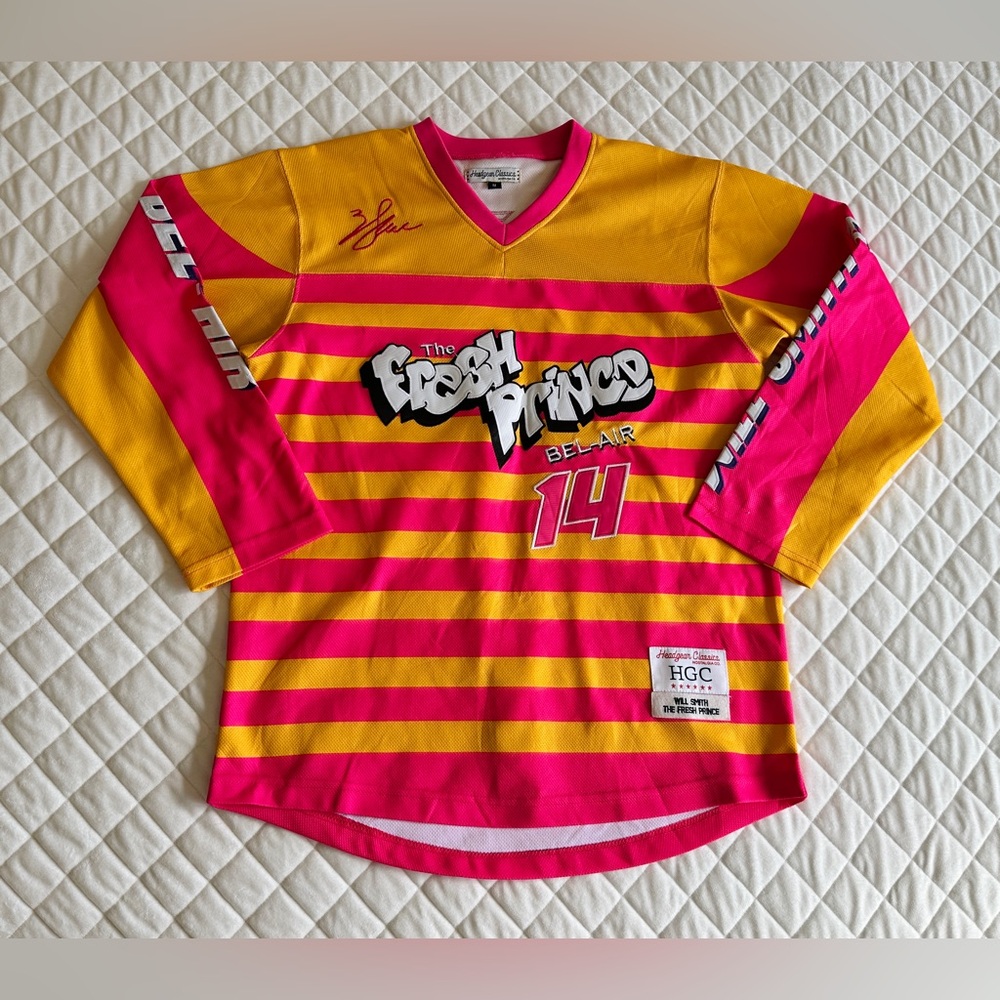 FRESH PRINCE OF BEL-AIR Headgear Classics Hockey Jersey Yellow Pink Striped Sz M